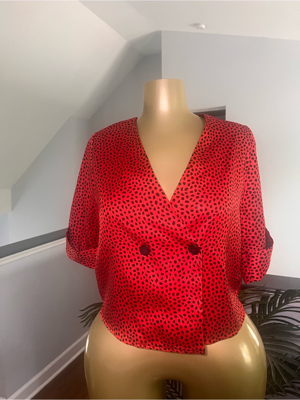 Topshop Red Printed Double-Breasted Surplice Blouse
